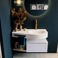 MONDIAZ RIVA 100cm badmeubel onderkast / planchet kleur Cale met 1 lade. Wastafel DULCET rechts 1 kraangat kleur Talc. - thumbnail