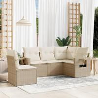 5-delige Loungeset met kussens poly rattan beige - thumbnail