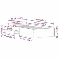 Bedframe met lades met lade Oud hout 90 x 190 cm Bewerkt hout - thumbnail