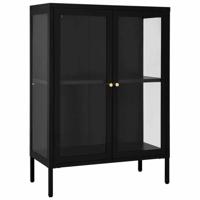 Dressoir 75x35x105 cm staal en glas zwart - thumbnail