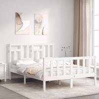 Bedframe met hoofdbord massief hout wit - thumbnail