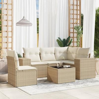 5-delige Loungeset met kussens poly rattan beige - thumbnail