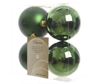 4 Kerstballen plastic glans-mat diameter 10cm Dennen groen KSD - Ksd