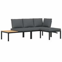 3-delige Loungeset met kussens aluminium zwart - thumbnail