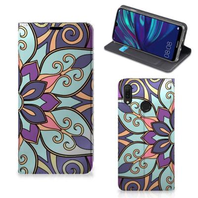 Huawei Y7 hoesje Y7 Pro (2019) Smart Cover Purple Flower Huawei Y7 hoesje Y7 Pro (2019) Smart Cover Purple Flower