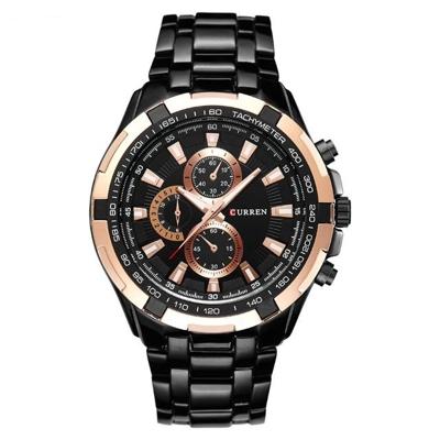 CURREN 8023 mannen RVS analoge sport quartz horloge (zwart geval gouden gezicht)