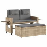 Tuinbankje verstelbaar met kussens poly rattan beige - thumbnail