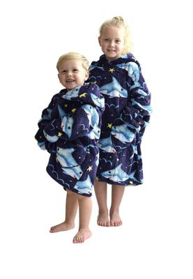 Haai deken kind met capuchon - fleece poncho-98 t/m 128 (ca.3-7 jaar)