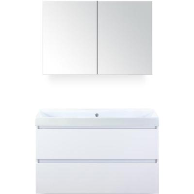 Maxx XL Badmeubelset 100 cm - Wit Hoogglans - Wastafel Just Zonder Kraangat met Spiegelkast