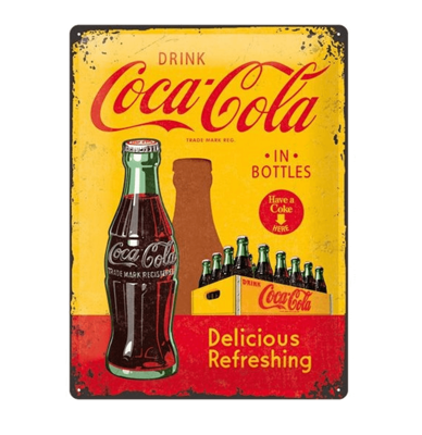 Wandbord Coca Cola Yellow in Bottles