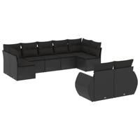 9-delige Loungeset met kussens poly rattan zwart - thumbnail