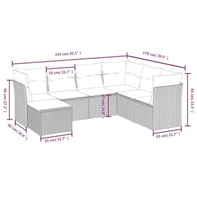 7-delige Loungeset met kussens poly rattan bruin