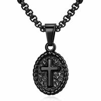 Mendes Zwarte Heren Ketting met Ovale Kruis Hanger - thumbnail
