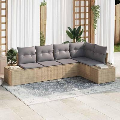 Tuinbankenset met opslag 5 pcs Beige en Licht Grijs poly rattan