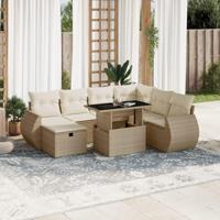 8-delige Loungeset met kussens poly rattan beige - thumbnail