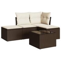 5-delige Loungeset met kussens poly rattan bruin - thumbnail