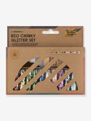 Set van 10 Chunky BIO Glitter FOLIA met lijm meerkleurig
