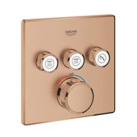 Inbouwkraan GROHE Grohtherm Smart Control Thermostaatkraan met 3-weg Omstelling Vierkant Warm Sunset Geborsteld - thumbnail