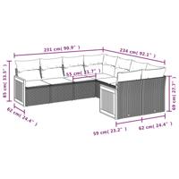8-delige Loungeset met kussens poly rattan zwart - thumbnail
