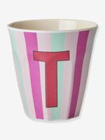 Gestreepte melamine mok LETTER T rice, medium 250 ml meerkleurig - thumbnail