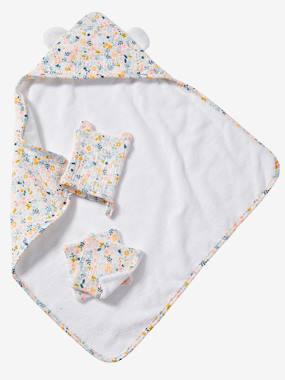 Set badcape + handschoen + luiers voor babypop roze Set badcape + handschoen + luiers voor babypop roze