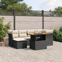7-delige Loungeset met kussens poly rattan zwart - thumbnail