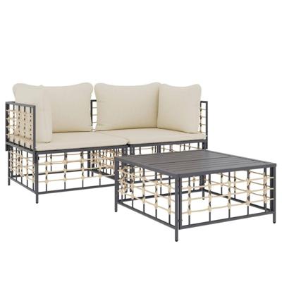 3-delige Loungeset met kussens poly rattan antracietkleurig