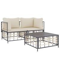 3-delige Loungeset met kussens poly rattan antracietkleurig - thumbnail
