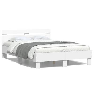 Bedframe met hoofdeinde bewerkt hout wit 135x190 cm