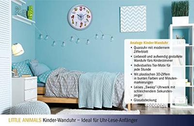 TFA Dostmann Little Animals Wandklok Kwarts 30.9 cm x 4.4 cm Lichtblauw