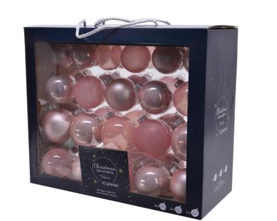 Decoris kerstballen set Glas 42st poederroze 5-6-7cm