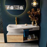 MONDIAZ RIVA 120cm badmeubel onderkast / planchet kleur Washed_Oak met 1 lade. Wastafel DULCET links 1 kraangat kleur Linen. - thumbnail