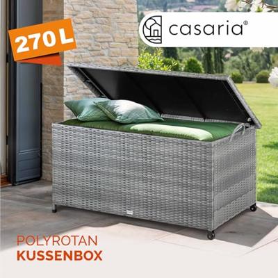 Polyrattan Kussenbox Grijs 122x56x61cm met wielen Polyrattan Kussenbox Grijs 122x56x61cm met wielen