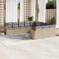11-delige Loungeset met kussens poly rattan gemengd beige - thumbnail