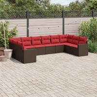 10-delige Loungeset met kussens poly rattan bruin - thumbnail