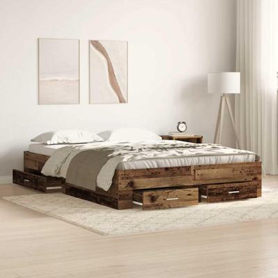 Bedframe met lades met lade Oud hout 160 x 200 cm Bewerkt hout