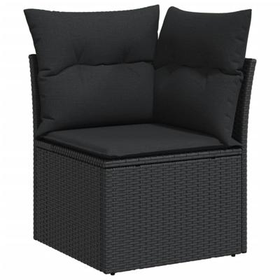 6-delige Loungeset met kussens poly rattan zwart - thumbnail