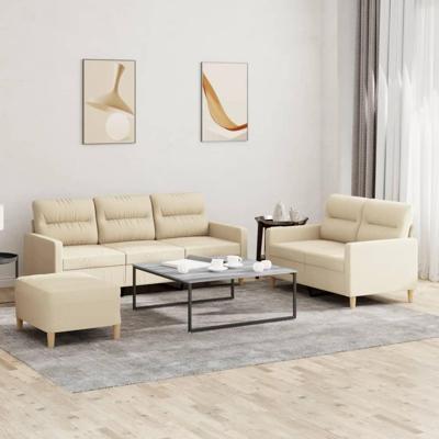 3-delige Loungeset met kussens stof crèmekleurig