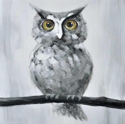 Schilderij - Handgeschilderd - Uil 80x80cm