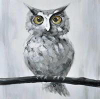 Schilderij - Handgeschilderd - Uil 80x80cm - thumbnail