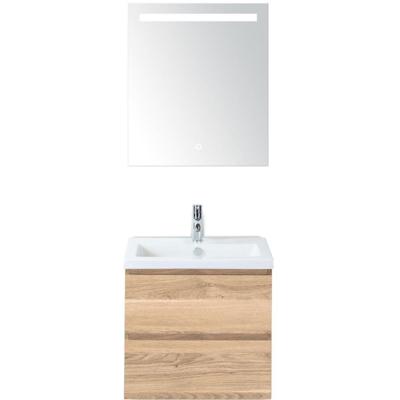 Vogue Badmeubelset 60 cm - Greeplijst in Kleur - Grey Oak - Keramische Wastafel Wit 1 Kraangat met Sence Spiegel