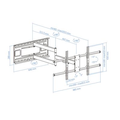 Muursteun voor tv met arm TooQ LP4380XL-B 43" 80" 50 kg 10400 mAh Zwart