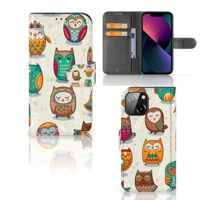 iPhone 13 Mini | Telefoonhoesje | Met pasjeshouder | Vrolijke Uilen - thumbnail
