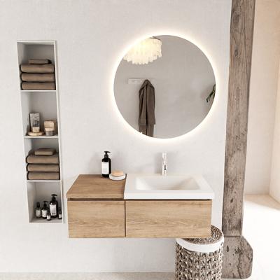 MONDIAZ BUKLA 100cm badmeubel met module 40 kleur Washed Oak met 2 lades. Wastafel CLOUD rechts 1 kraangat kleur Talc.