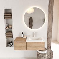 MONDIAZ BUKLA 100cm badmeubel met module 40 kleur Washed Oak met 2 lades. Wastafel CLOUD rechts 1 kraangat kleur Talc. - thumbnail