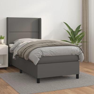 Boxspring met matras kunstleer grijs 90x200 cm