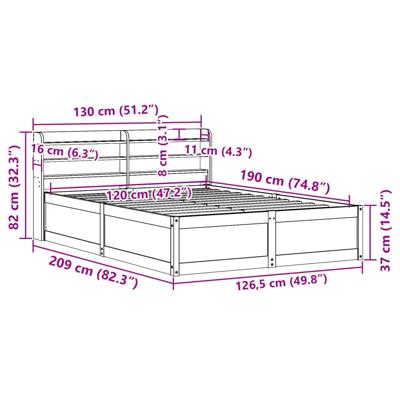 Bedframe met hoofdbord massief grenenhout wit 140x190 cm