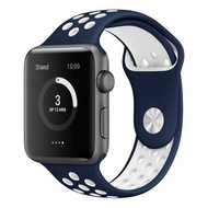 Sportbandje - Maat: S/M - Blauw + Wit - Geschikt voor Apple Watch 38mm / 40mm / 41mm / 42mm - thumbnail