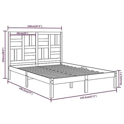 Bedframe massief hout wit 140x190 cm