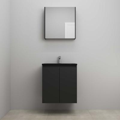 On-Line Badkamermeubelset - 60 cm - Voorgemonteerd - Greeploze Ladestructuur - Acryl Wastafel - 1 Kraangat - Spiegelkast - Mat Zwart
